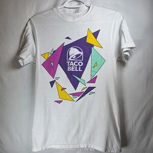Taco Bell Geometric Logo Graphic T-Shirt Mens Small White Ripple Junction